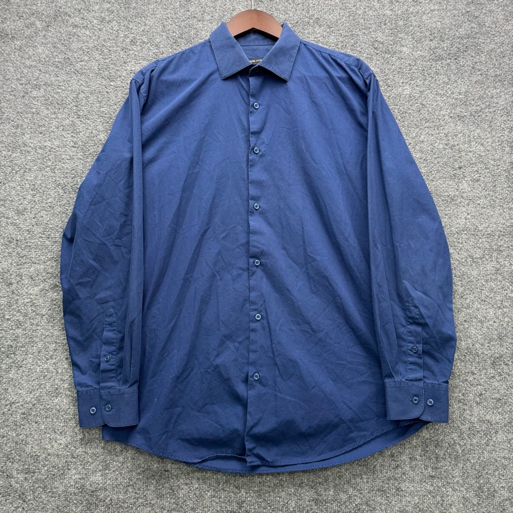 Adrienne Vittadini Button Shirt Mens L Blue Long Sleeve Casual Dress Shirt